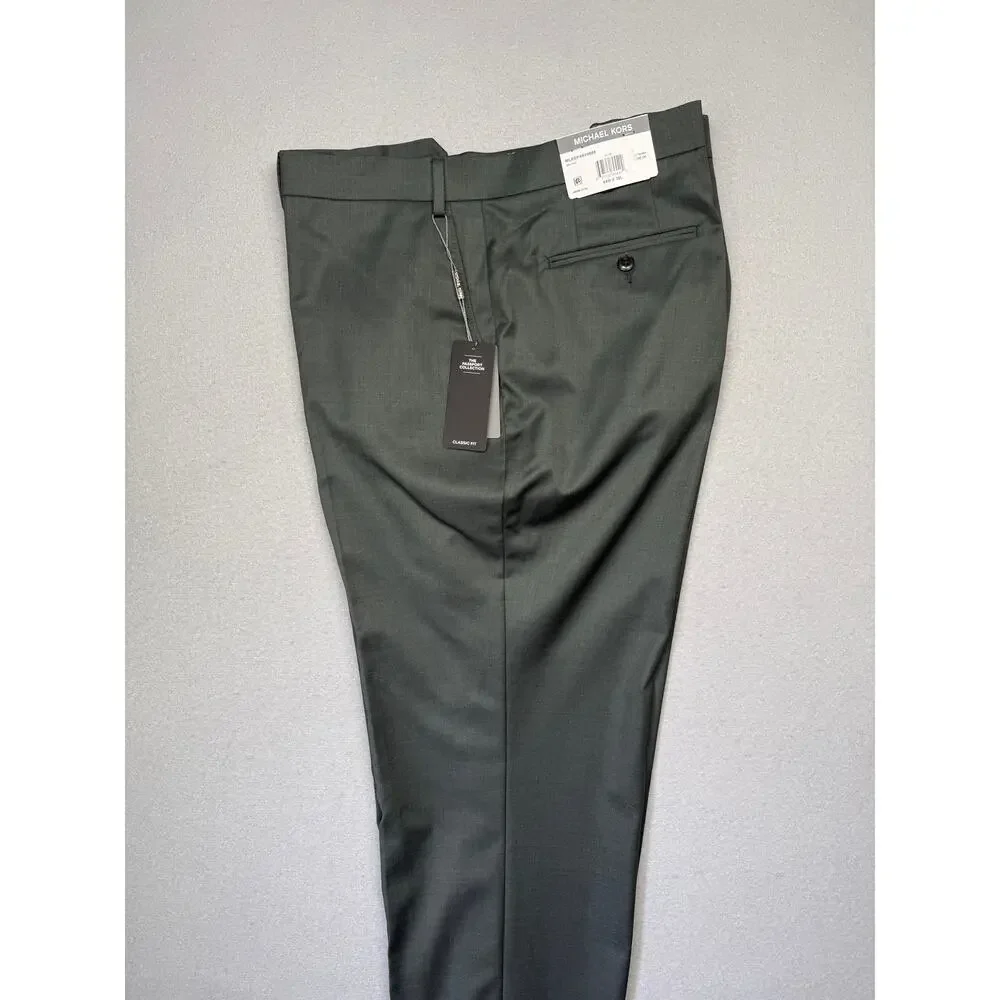 Michael Kors Men's Classic-Fit Wool-Blend Suit Pants Olive Melange 44x30 $200